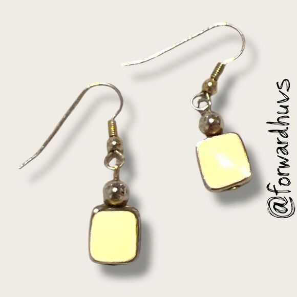 Bundle Sale 3 for $15 | Cream Square Earrings – Gold-Tone Frame & Bead - Picture 1 of 8